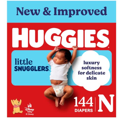 Huggies Little Snugglers Newborn Diapers, 144 Count | Newborn Essentials, Blowout Protection, Leakproof Protection, Luxury Softness, FastAbsorb System, Hypoallergenic