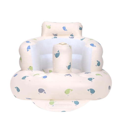 RoamReady Inflatable Baby Floor Seat with Built-In Pump, Portable Sit-Up Support Chair for Infants 3 Months+, Blue Whale