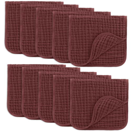 Comfy Cubs Muslin Burp Cloths - Large 100% Cotton Washcloths, 6 Layers (Wine, 10-Pack, 20"X10")