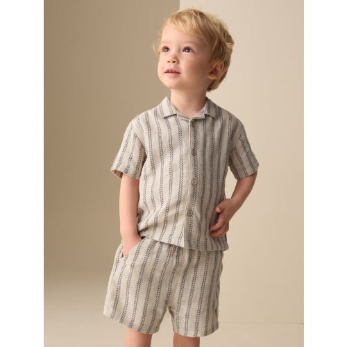 Ecru Short Sleeve Textured Stripe Shirt and Shorts Set (3mths-10yrs)