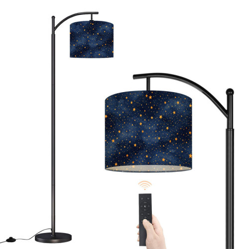 Latitude Run® Arc Floor Lamp with Adjustable Lampshade Starry Night Sky Golden Stars Deep Blue Standing Lamp 3 Color Temperatures Dimmable Tall Pole Lamp with Foot Switch for Bedroom | Wayfair