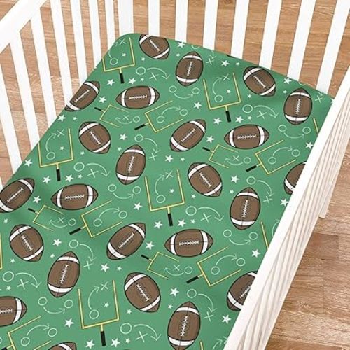 American Football Fitted Baby Crib Sheet for Girl Boy 52"x28" Cute American Football Green Soft Crib Mattress Cover Sports Fall Breathable Stretchy Baby Sheet for Standard Crib and Toddler Mattress