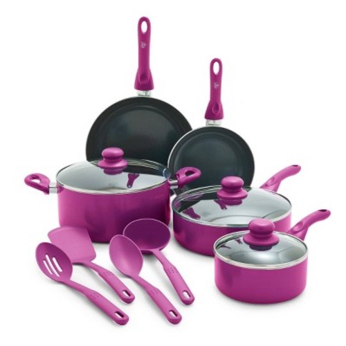 GreenLife Essentials 12pc Ceramic Nonstick Aluminum Cookware Set Bright Pink: Induction Compatible, Dishwasher-Safe