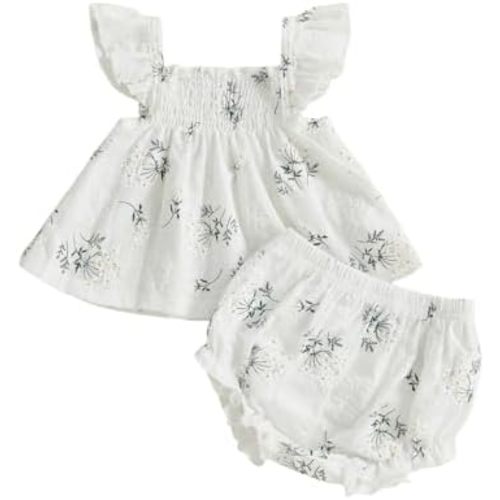 Baby Girl Summer Clothes Ruffle Tops Dress Shorts Floral Outfit Toddler Shrit Bloomers Princess Playwear Clothing