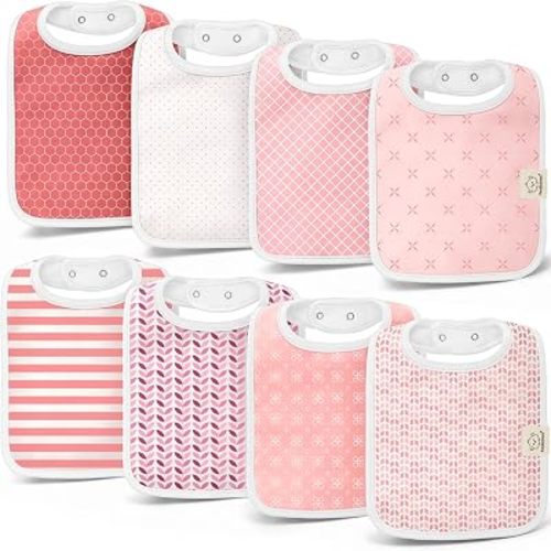 KeaBabies 8-Pack Organic Baby Bibs for Boys, Girls - Super Absorbent Cotton Drool Bibs for Baby Girl & Boy, Teething Toddler, Drooling Newborn, Ultra Soft & Machine Washable (Blush)