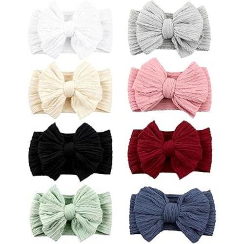 8 Pcs Baby Bows Headbands (Color - Warm, Mid)