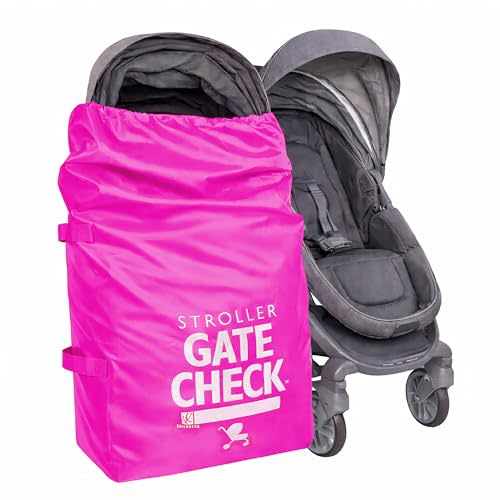J.L. Childress Gate Check Bag for Single & Double Strollers, Neon Pink | AirTag compatible Gate Check Bag keeps strollers clean, protected & easy to identify when airport gate checking