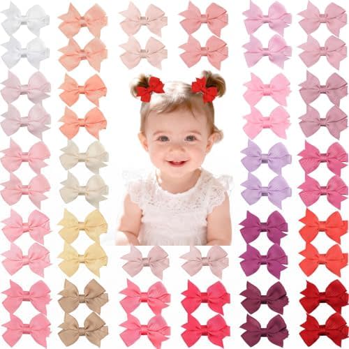 CÉLLOT Hair Clips for Girls - 50PCS Fully Lined Hair Bows Alligator Clips for Toddlers, Infants, Kids, 25 Pinky Color Pairs