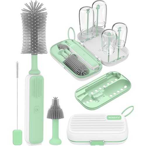Electric Baby Bottle Brush Cleaner for Travel – BPA-Free Silicone, One-Button 360° Deep Cleaning, 2000mAh Rechargeable, Portable Bottle Cleaning Kit with Storage Box for Home & On-The-Go