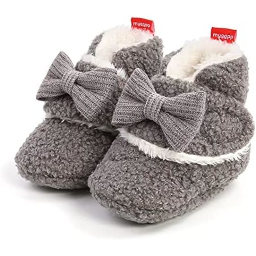 Timatego Newborn Baby Boys Girls Cozy Fleece Booties with Grippers Stay On Slipper Socks Infant Toddler Crib Winter Shoes for Boys Girls