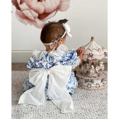 Jaylin Blue and White Linen Romper