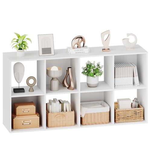 Sweetcrispy 8 Cube Storage Organizer - Open Cube Bookshelf with 4 Removable Back Panels, Display Storage Bookcase for Living Room, Bedroom, Entrance Hall, Home Office，47.7" L×11.6" W×24" H, White