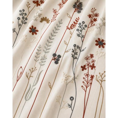 Scandinavian Meadow Floral Curtain I Embroidered Botanical Window Panel
