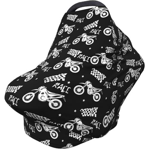 Motorcycle Black Baby Car Seat Canopy Cover Baby Stuff, Nursing Breastfeeding Covers Infant Carseat Cover for Boys and Girls Newborn Shower Gifts