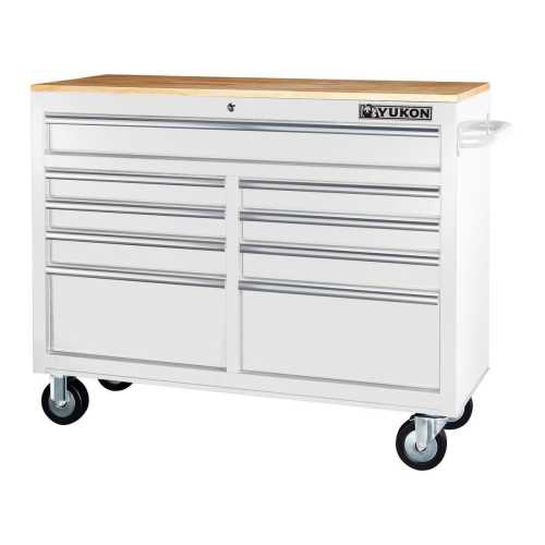 46 in., 9-Drawer Mobile Storage Cabinet with Wood Top, White