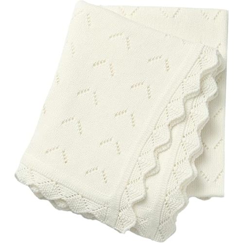 Loyfoky Baby Blanket 100% Cotton Knit Swaddle Soft Newborn Receiving Blanket Cozy for Boy/Girl Crib,Stroller White 40x30in