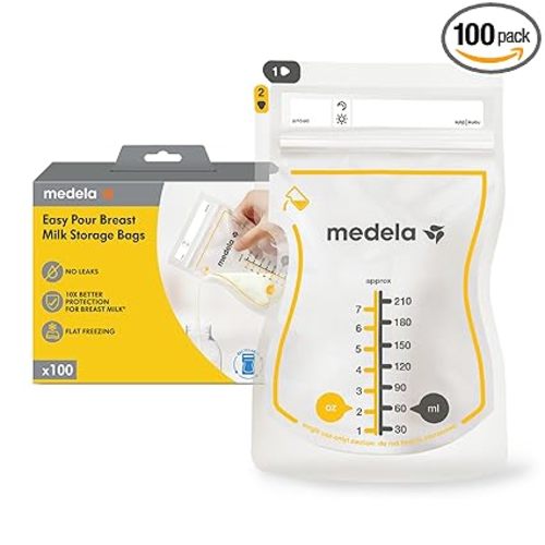 Medela Easy Pour Breastmilk Storage Bags 100 Count 7oz/210ml Disposable, Leakproof, Fast Freeze, Breast Milk Protection Recyclable & BPA Free