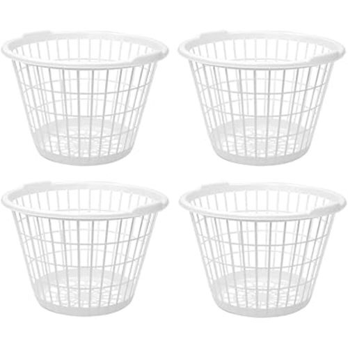 United Solution White Plastic Laundry Basket, 1 Bushel Capacity, Lightweight Round Design, 17.5 x 17.5 x 12 Inches, Set of 4