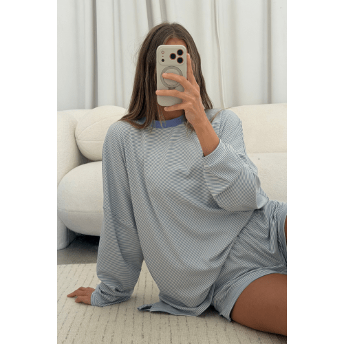 Cindy Striped Ribbed Top in Periwinkle