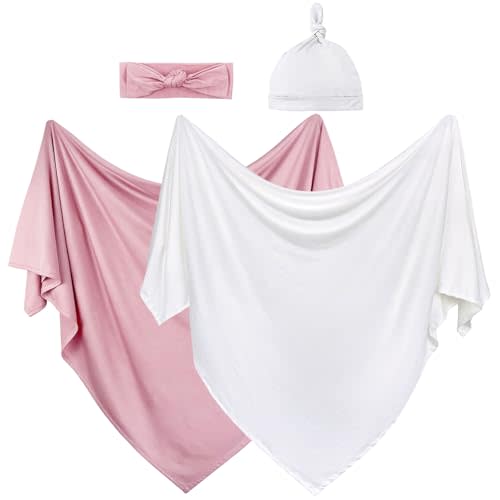 OWLOWLA 2Pack Newborn Swaddle Blanket with Hat Set Boys Receiving Blanket
