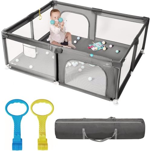 71" x 59" Extra Large Baby Playpen for Babies and Toddlers, Safe Activity Center with Soft Play Fence, Indoor Safety Yard, Easy to Assemble and Clean (Gray)