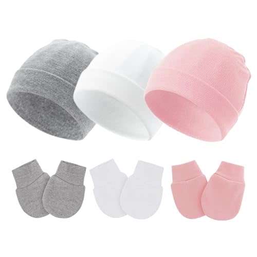Baby Hats and Mittens Newborn Hats Gloves Infant Beanie Soft Cap Mitten Sets for 0-6 Months Boys Girls