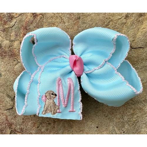 Personalized Large Moonstitch Dog Hair Bow, Monogram Initial Scalloped Bows, Monogrammed Moon Stitch Hairbow, Puppy Pink Hairbows