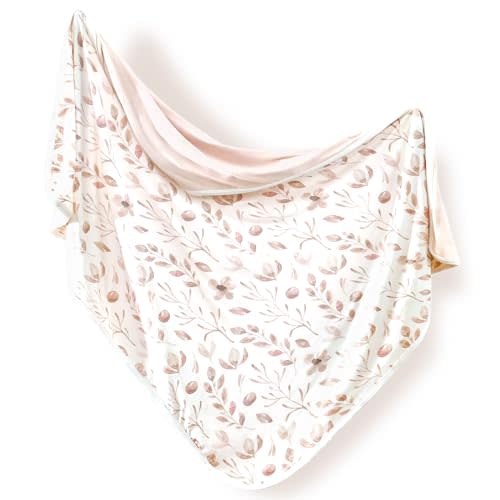 GRSSDER Super Soft Jersey Knit Swaddle Blanket for Baby Girls, Double Layer Reversible Receiving Blanket 34 x 44 Extra Large for Baby Swaddling, Pink Flora