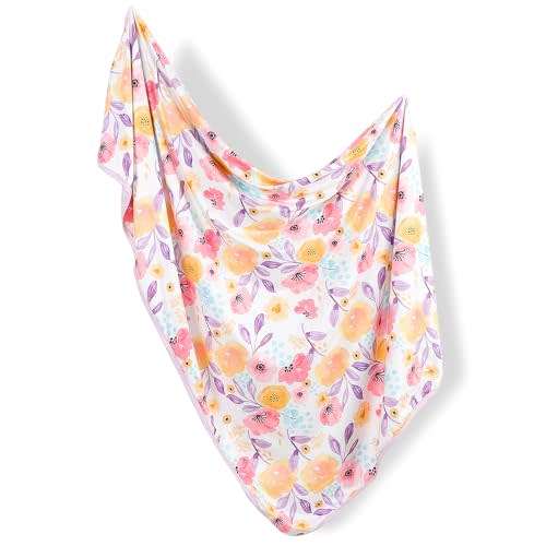 Hooyax Baby Swaddle Blanket - Double Layer, Soft Stretchy Nursery Blanket for Girls & Boys, 44 x 32 inch, Purple Flower