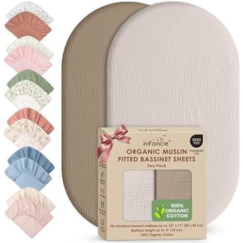 100% Organic Cotton 2 PK Baby Muslin Bassinet Sheets Unisex 33x17 in