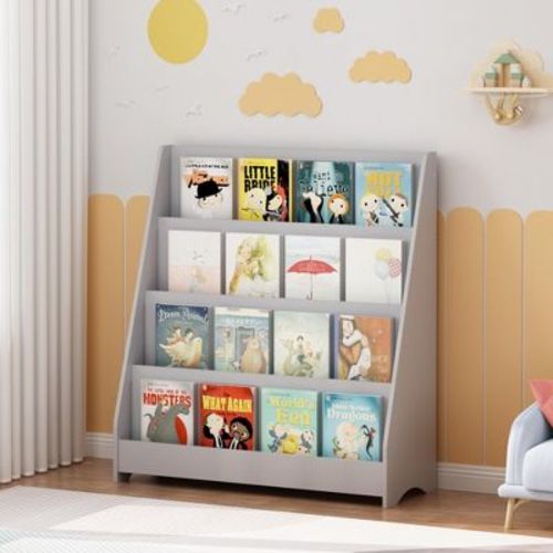 4-Tier Kids Bookshelf Toddler Book Display Shelf Front-Facing Bookcase for Kids Room, Playroom, Nursery, Gray - ModernLuxe