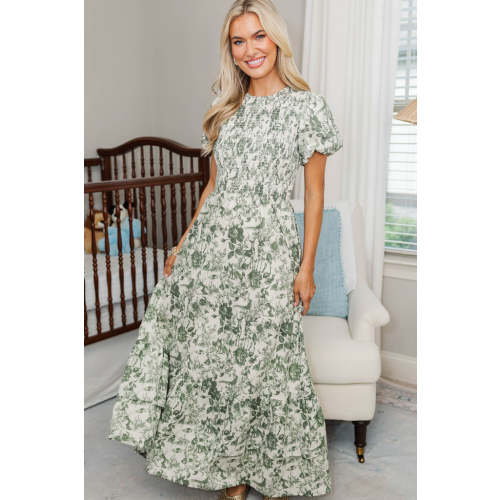 NURSING COLLECTION: Make The Right Choice Olive Green Toile Maxi Dress