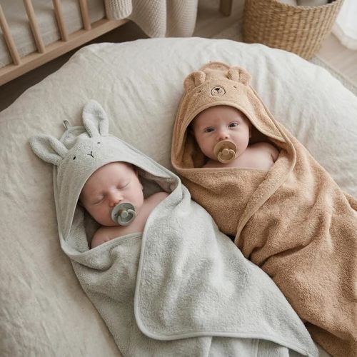 Hooded Baby Bath Towels, 100% Organic Cotton, 32"x32" 2-Pack