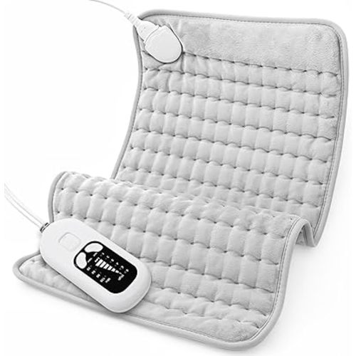 Deepsoon Heating Pad,Electric Heating Pads for Back,Neck,Abdomen,Moist Heating Pad for Shoulder,Knee,Arms,Legs,Dry/Moist Heat & Auto Shut Off,Birthday Gifts for Men and Women,White Gray,24x12 Inch
