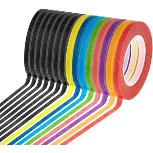 cridoz 15 Rolls Thin 1/8 Inch (3mm) Whiteboard Tape, Low-Tack Paper Pinstripe Art Grid Lines Tape for Dry Erase Boards, Crafts & Delicate Surfaces - Assorted Colors