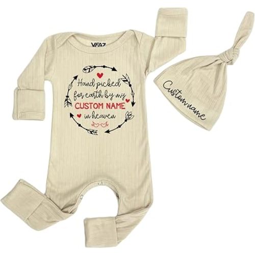 Hand Picked for Earth by Grandma Grandpa in Heaven Newborn Bodysuit and Hat Personalized Coming Home Outfit