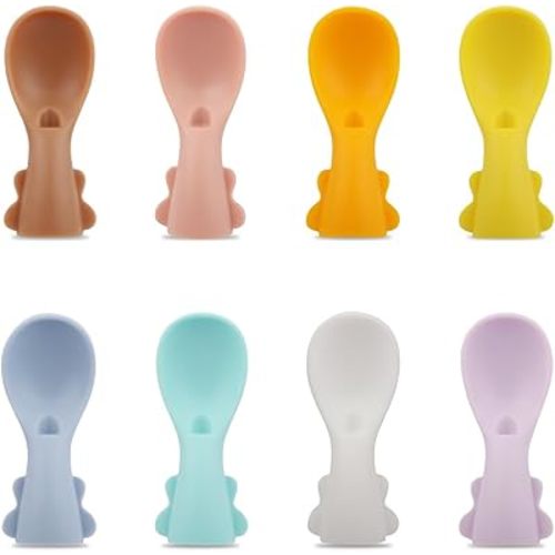 Universal Baby Food Pouch Spoon Attachment - 8 Pack, Silicone Baby Spoons for Pouches, Travel-Friendly Baby Food Squeeze Pouch Spoon