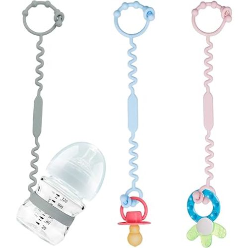 Toy Straps, Silicone Toy Straps for Stroller, Toy Safety Straps, Sippy Cup Straps, Adjustable Toy Holder for Stroller, High Chair - BPA Free (Blue Grey Pink)