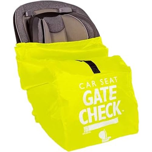 J.L. Childress Gate Check Bag for Car Seats - Travel Bag for Airplane - Includes AIRTAG Holder - Fits All Baby Car Seats, Infant Carriers & Child Booster Seats, Neon Yellow