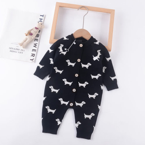 Baby Cute Dog Print Knit Romper
