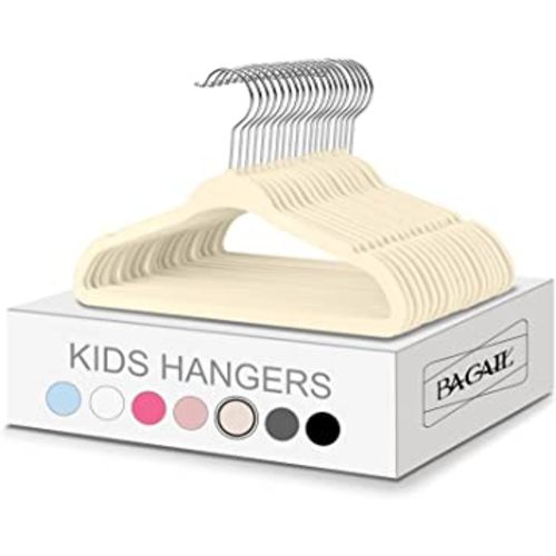 BAGAIL 50 Pack Kids Velvet Hangers 14 Inches Children's Clothes Hangers Non-Slip Baby Hangers for Infant/Toddler (Ivory)
