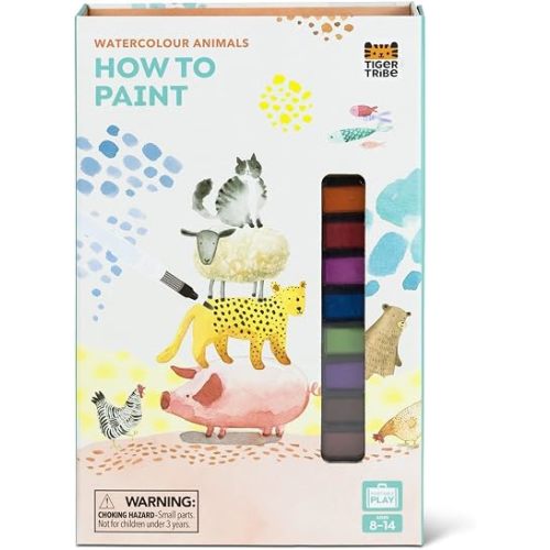 Tiger Tribe: How to Paint: Watercolor - Animals - Step-By-Step Technique Guide, Mess-Free Waterbrush, 12 Watercolors & Mixing Pallette, Ages 8-14