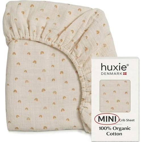 Mini Crib Sheets - Organic Cotton Muslin Fitted Crib Sheet Fitted for Pack and Play - Ultra-Soft and Breathable Crib Sheets for Boys and Girls (Mini Rainbows)