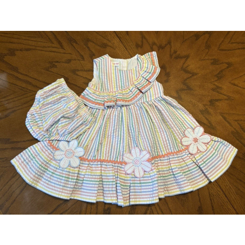 Bonnie Baby Dress 12 Mo. Striped Seersucker Asymmetrical Ruffle 2 Piece Spring