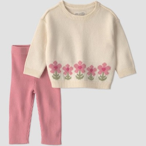 Little Planet By Carter's Baby Girls' 2pc flower sweater and pants set - Cream/pink 3M