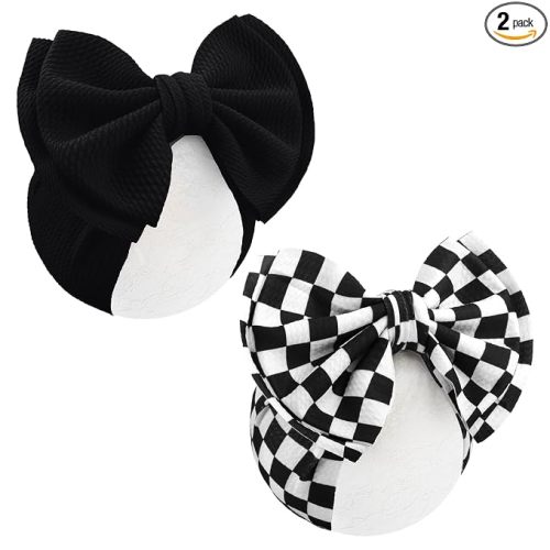 YanJie 2PCS 7’’ Black Bows for Baby Girls Checkered Headband Double Layered Bow Infants Toddler Hair Accessories Newborn Headbands Baby Clothes