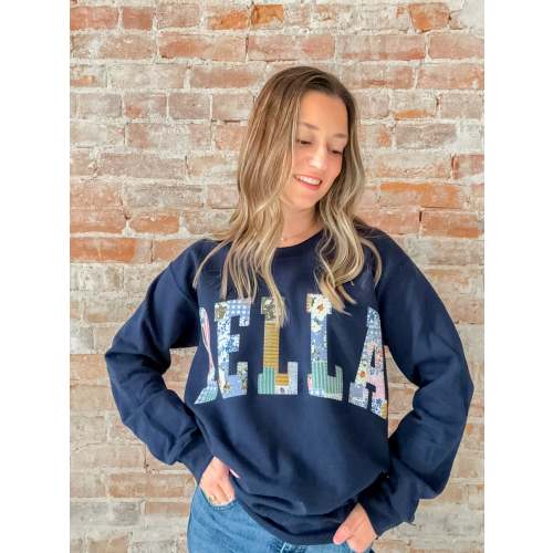 Pella Crewneck in Navy Patchwork