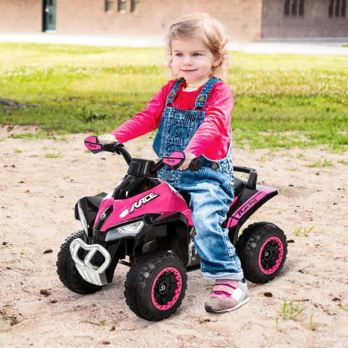 Aosom NO Power Ride on Push Car for Kids 4 Wheels Foot-to-Floor Sliding Walking ATV Toy with Music and Light for 18-36 Months, Pink