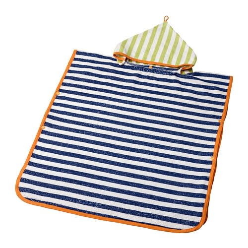 SLAPPA Towel with hood, dark blue, green - 24x24 " - IKEA