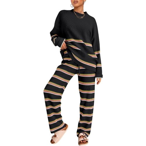 LILLUSORY 2 Piece Striped Sweater Lounge Sets for Women 2026 Fall Outfits